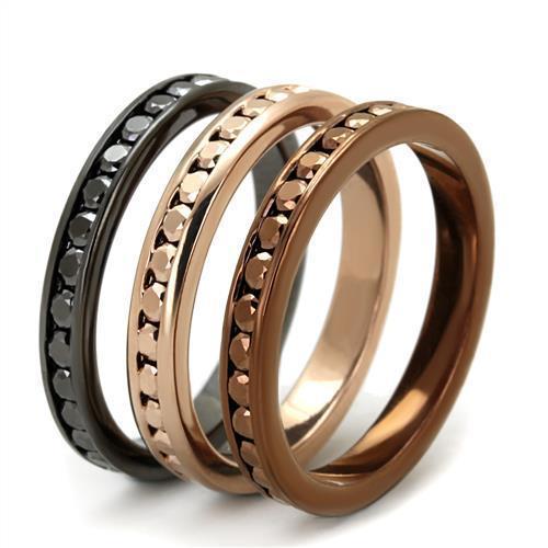 3W1208 Brass Ring featuring IP Rose Gold, Light Black, and Light Coffee finishes with a multi-color crystal centerpiece.