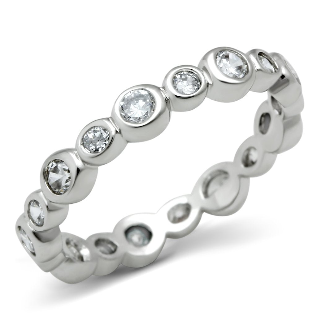 3W121 Rhodium Brass Ring featuring a clear AAA Grade CZ stone, showcasing its elegant design and luxurious finish.