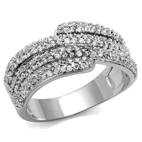 3W1214 Rhodium Brass Ring featuring a clear AAA Grade CZ stone, showcasing its elegant design and luxurious finish.