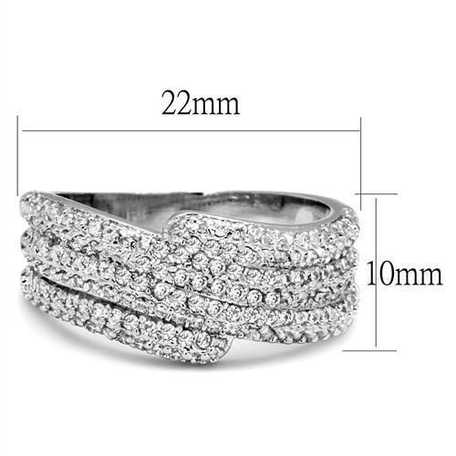 3W1214 Rhodium Brass Ring featuring a clear AAA Grade CZ stone, showcasing its elegant design and luxurious finish.