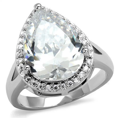 3W1215 Rhodium Brass Ring featuring a clear AAA Grade CZ stone, showcasing its elegant design and luxurious finish.