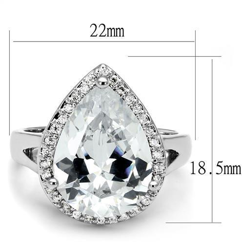 3W1215 Rhodium Brass Ring featuring a clear AAA Grade CZ stone, showcasing its elegant design and luxurious finish.