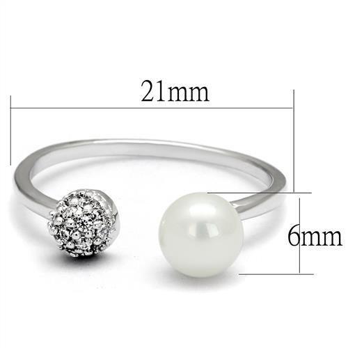 3W1230 Rhodium Brass Ring featuring a synthetic white pearl, showcasing its elegant design and shiny finish.