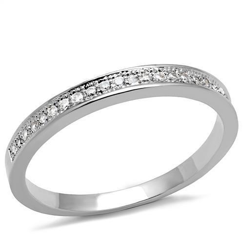 3W1234 Rhodium Brass Ring featuring a clear AAA Grade CZ stone, showcasing its elegant design and shiny finish.