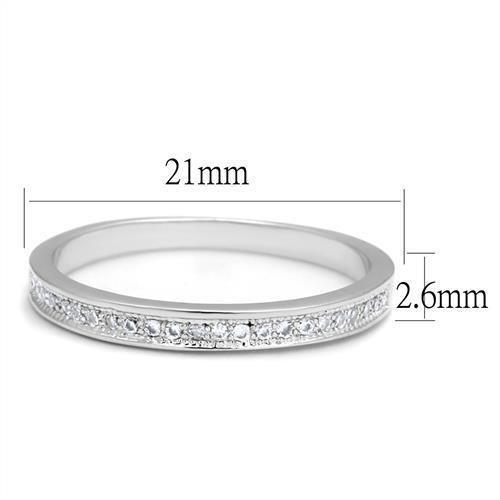 3W1234 Rhodium Brass Ring featuring a clear AAA Grade CZ stone, showcasing its elegant design and shiny finish.