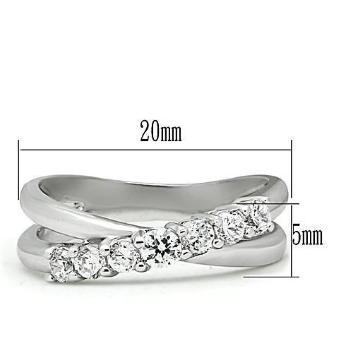 3W124 Rhodium Brass Ring featuring a clear AAA Grade CZ stone, showcasing its elegant design and shiny finish.