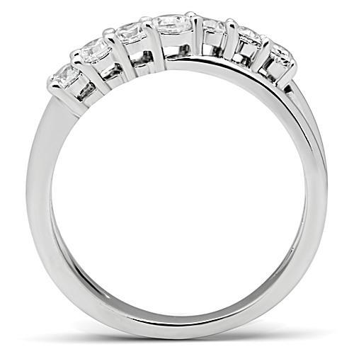 3W124 Rhodium Brass Ring featuring a clear AAA Grade CZ stone, showcasing its elegant design and shiny finish.