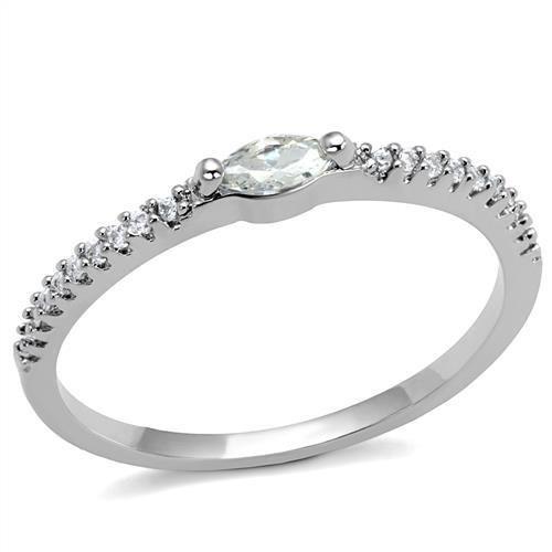 3W1225 Rhodium Brass Ring featuring a clear AAA Grade CZ stone, showcasing its elegant design and shiny finish.