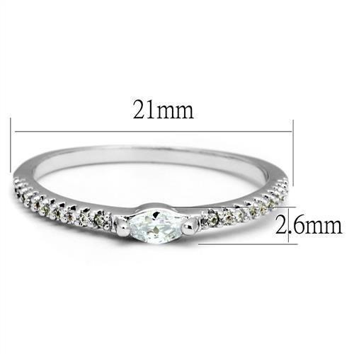 3W1225 Rhodium Brass Ring featuring a clear AAA Grade CZ stone, showcasing its elegant design and shiny finish.