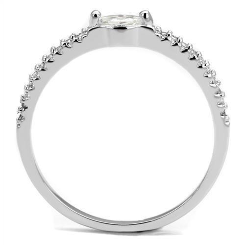 3W1225 Rhodium Brass Ring featuring a clear AAA Grade CZ stone, showcasing its elegant design and shiny finish.