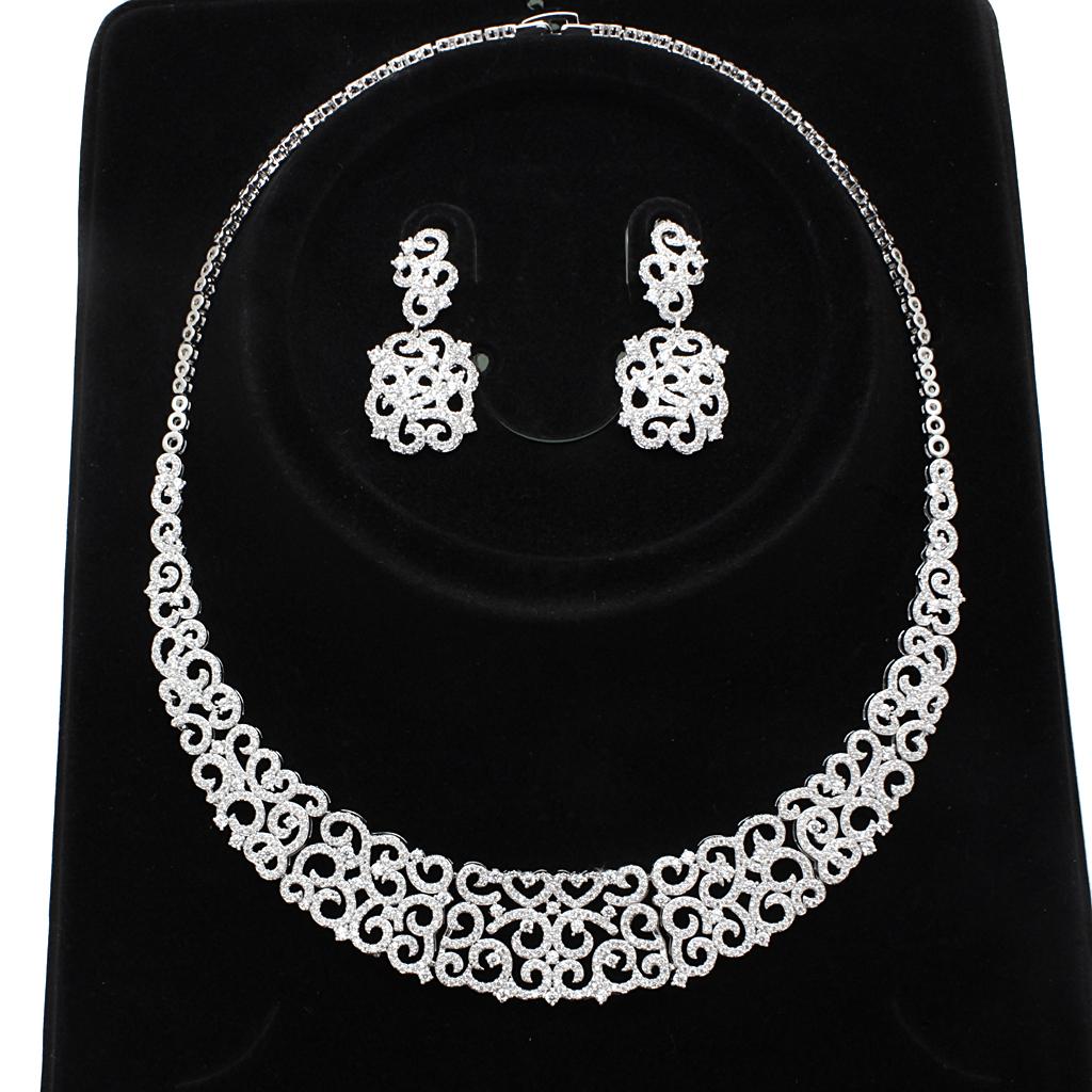 3W1252 Rhodium Brass Jewelry Set featuring AAA Grade CZ stones, showcasing elegance and brilliance.