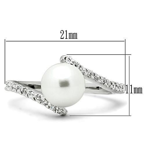 3W126 Rhodium Brass Ring featuring a synthetic white pearl, showcasing its elegant design and luxurious finish.