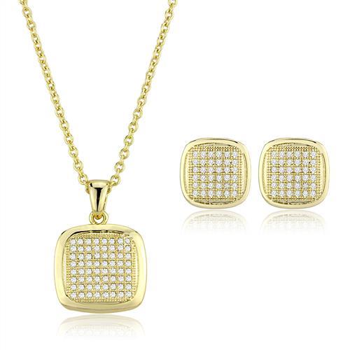 Elegant gold brass jewelry set featuring AAA grade clear CZ stones, perfect for special occasions.