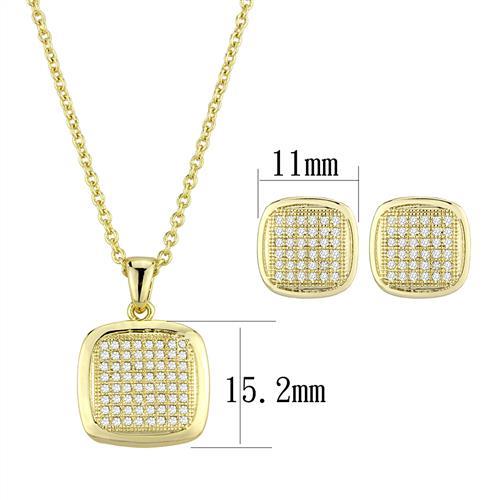 Elegant gold brass jewelry set featuring AAA grade clear CZ stones, perfect for special occasions.