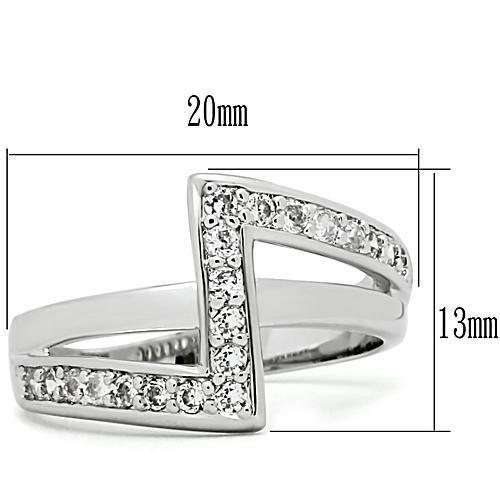 3W127 Rhodium Brass Ring featuring a clear AAA Grade CZ stone, showcasing its elegant design and shiny finish.