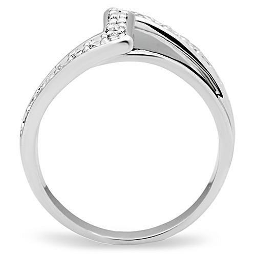 3W127 Rhodium Brass Ring featuring a clear AAA Grade CZ stone, showcasing its elegant design and shiny finish.