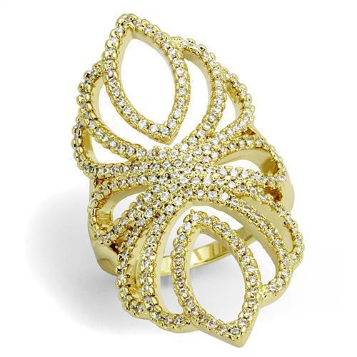 3W1274 Gold Brass Ring featuring a clear AAA Grade CZ stone, showcasing its elegant design and luxurious gold finish.