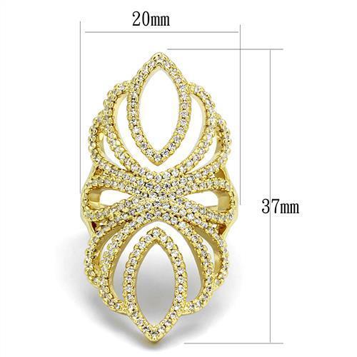 3W1274 Gold Brass Ring featuring a clear AAA Grade CZ stone, showcasing its elegant design and luxurious gold finish.