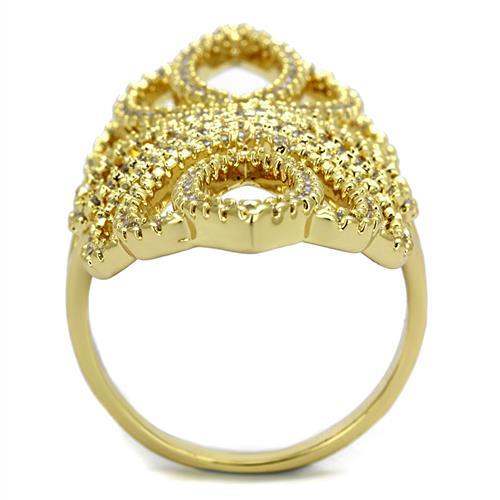 3W1274 Gold Brass Ring featuring a clear AAA Grade CZ stone, showcasing its elegant design and luxurious gold finish.