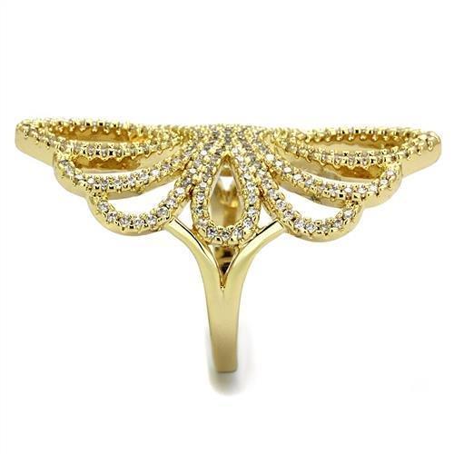 3W1274 Gold Brass Ring featuring a clear AAA Grade CZ stone, showcasing its elegant design and luxurious gold finish.