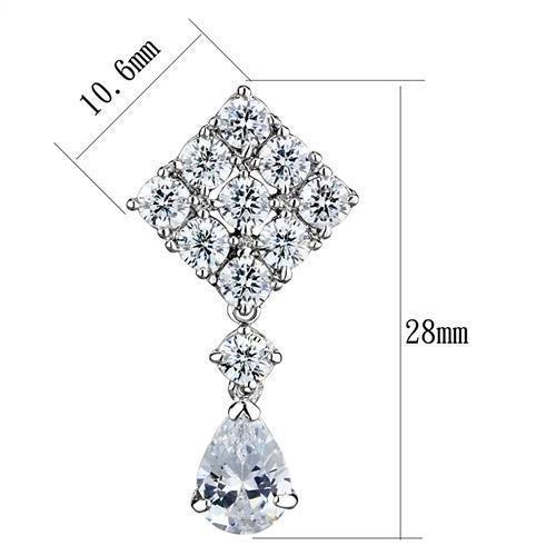 Elegant 3W1288 Rhodium Brass Earrings featuring a clear AAA Grade CZ stone, perfect for any occasion.