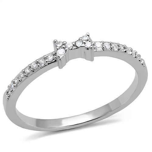 3W1228 Rhodium Brass Ring featuring a clear AAA Grade CZ center stone, showcasing its elegant design and shiny finish.