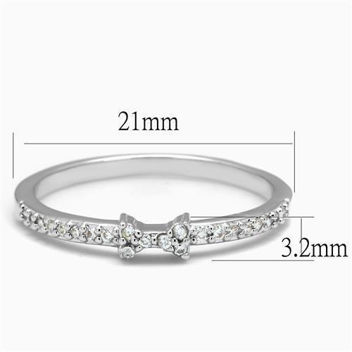 3W1228 Rhodium Brass Ring featuring a clear AAA Grade CZ center stone, showcasing its elegant design and shiny finish.