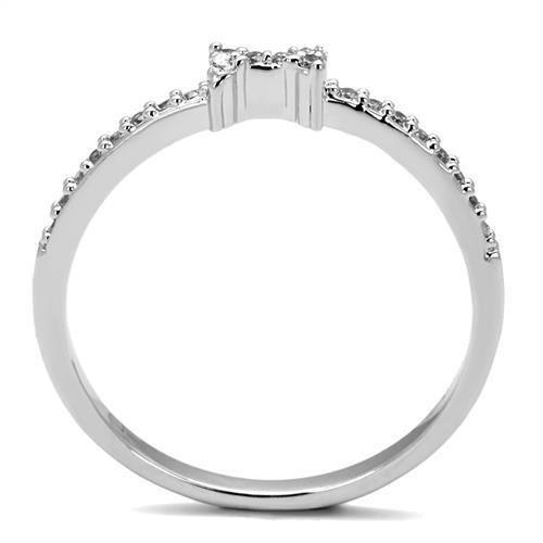 3W1228 Rhodium Brass Ring featuring a clear AAA Grade CZ center stone, showcasing its elegant design and shiny finish.