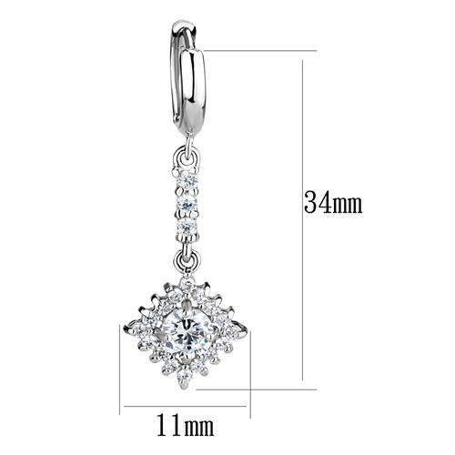 Elegant 3W1280 Rhodium Brass Earrings featuring AAA Grade Clear CZ stone, showcasing a stylish design perfect for any occasion.