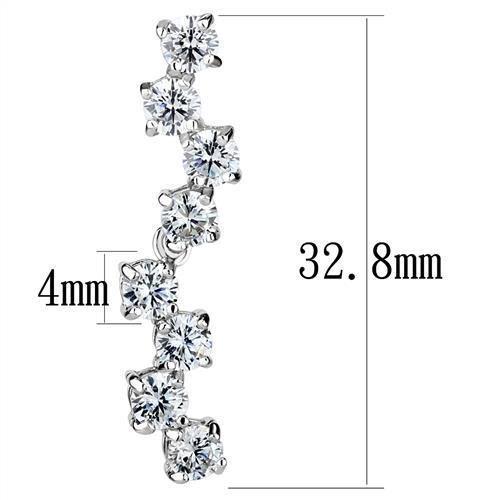 Elegant 3W1289 Rhodium Brass Earrings featuring AAA Grade Clear CZ stone, showcasing a luxurious design.