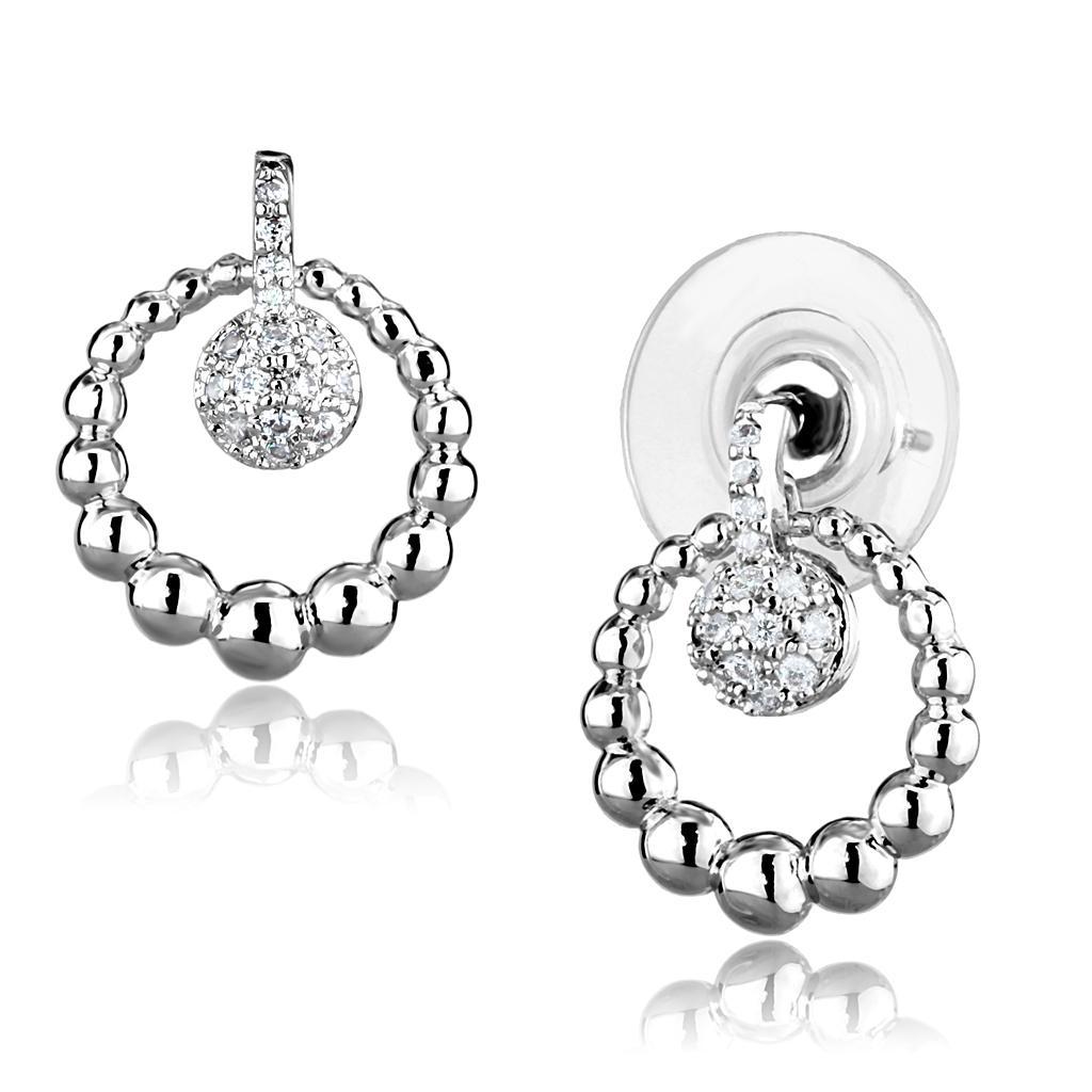 Elegant Rhodium Brass Earrings featuring AAA Grade Clear CZ stones, showcasing their stunning design and sparkle.