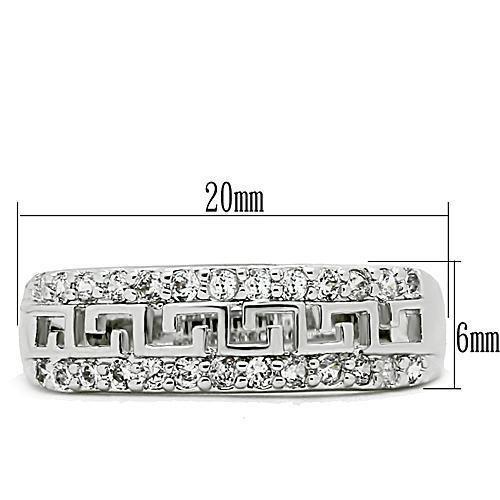 3W130 Rhodium Brass Ring featuring a clear AAA Grade CZ stone, showcasing its elegant design and luxurious finish.