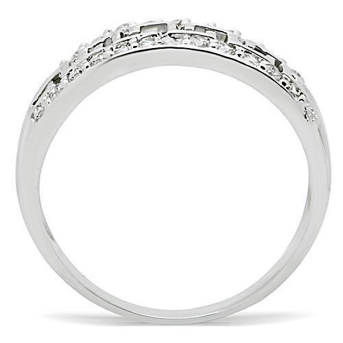 3W130 Rhodium Brass Ring featuring a clear AAA Grade CZ stone, showcasing its elegant design and luxurious finish.