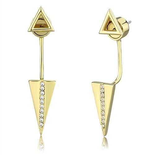 Elegant gold brass earrings featuring a clear top grade crystal centerpiece, perfect for enhancing any outfit.