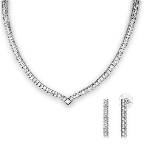 3W1316 Rhodium Brass Jewelry Set featuring AAA Grade CZ stones in clear, showcasing elegant design and luxurious finish.