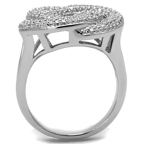 3W1319 Rhodium Brass Ring featuring a clear AAA Grade CZ stone, showcasing its elegant design and shiny finish.