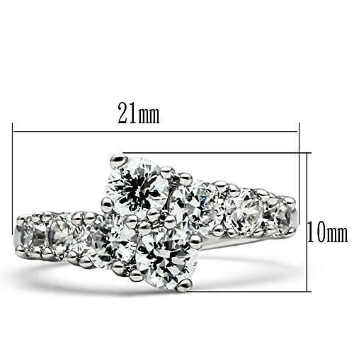 3W132 Rhodium Brass Ring featuring a clear AAA Grade CZ stone, showcasing its elegant design and shiny finish.