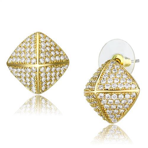 Elegant gold brass earrings featuring AAA Grade clear CZ stones, perfect for any occasion.