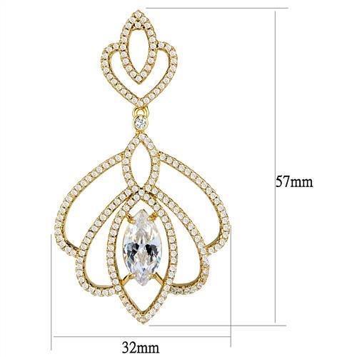 Elegant 3W1324 Gold Brass Earrings featuring clear AAA Grade CZ stones, showcasing their luxurious design and craftsmanship.