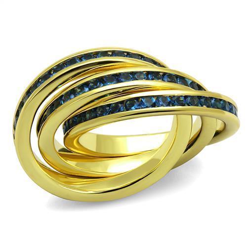 3W1329 Gold Brass Ring featuring a Montana synthetic glass stone, elegantly designed with a polished gold finish.