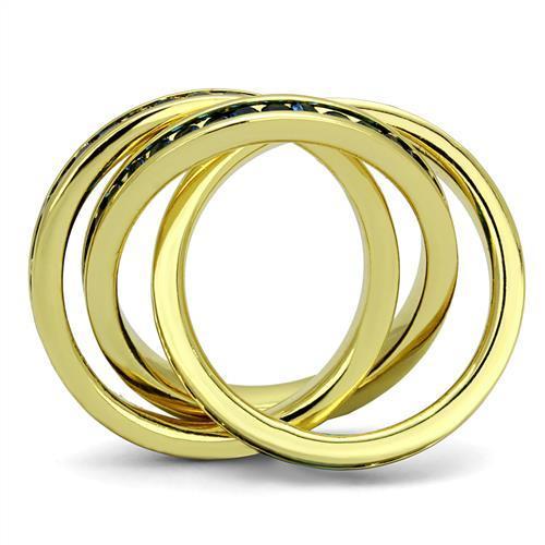 3W1329 Gold Brass Ring featuring a Montana synthetic glass stone, elegantly designed with a polished gold finish.