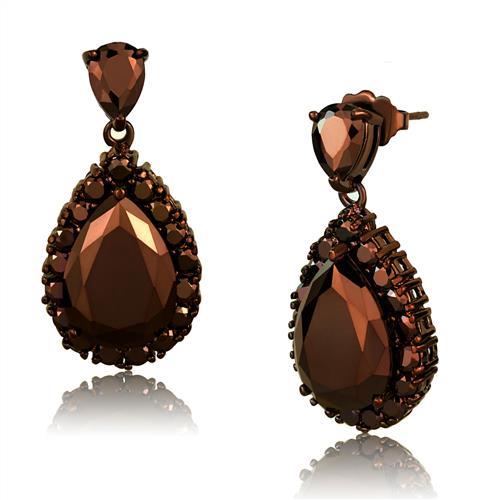 Elegant 3W1134 IP Coffee light Brass Earrings featuring AAA Grade CZ stones in light coffee color, perfect for any occasion.