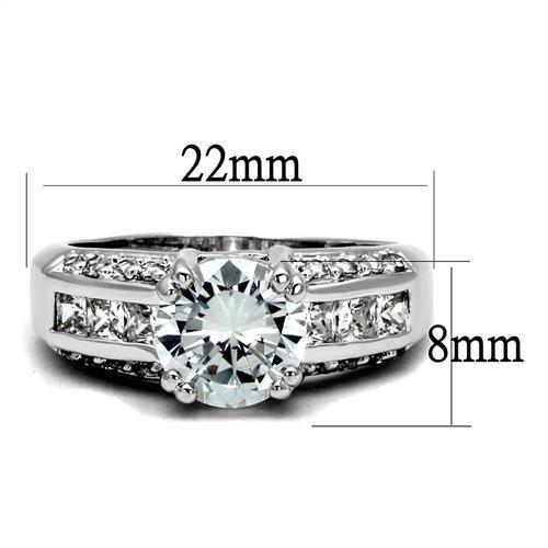 3W1344 Rhodium Brass Ring featuring a clear AAA Grade CZ stone, showcasing its elegant design and luxurious finish.