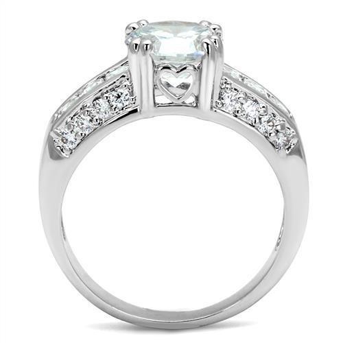 3W1344 Rhodium Brass Ring featuring a clear AAA Grade CZ stone, showcasing its elegant design and luxurious finish.