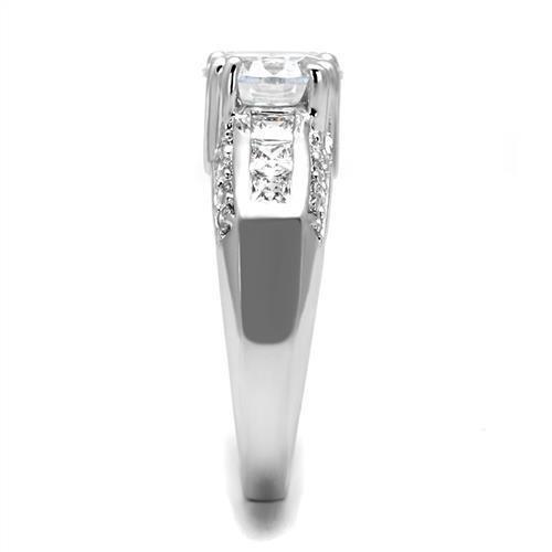 3W1344 Rhodium Brass Ring featuring a clear AAA Grade CZ stone, showcasing its elegant design and luxurious finish.