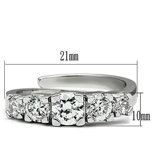 3W134 Rhodium Brass Ring featuring a clear AAA Grade CZ stone, showcasing its elegant design and luxurious finish.