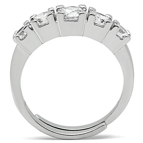 3W134 Rhodium Brass Ring featuring a clear AAA Grade CZ stone, showcasing its elegant design and luxurious finish.