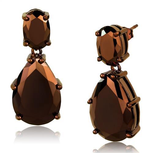 3W1135 IP Coffee light Brass Earrings featuring AAA Grade CZ stones in light coffee color, showcasing elegant design and craftsmanship.