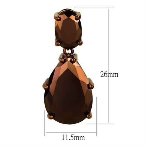 3W1135 IP Coffee light Brass Earrings featuring AAA Grade CZ stones in light coffee color, showcasing elegant design and craftsmanship.