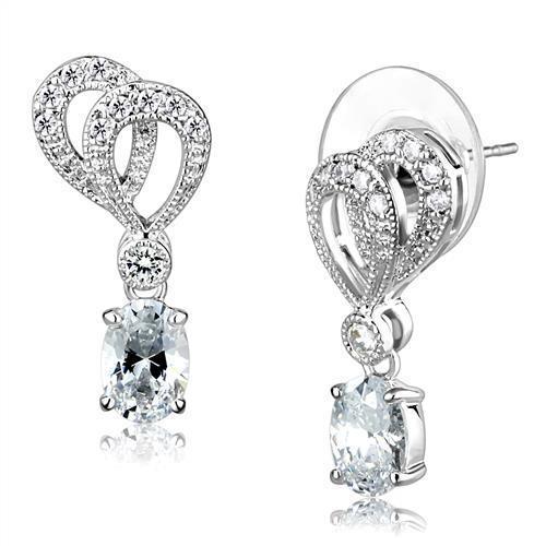 Elegant Rhodium Brass Earrings featuring AAA Grade CZ in Clear, showcasing their stunning design and sparkle.